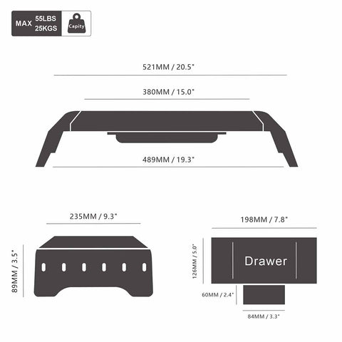 dimension of monitor stand dune