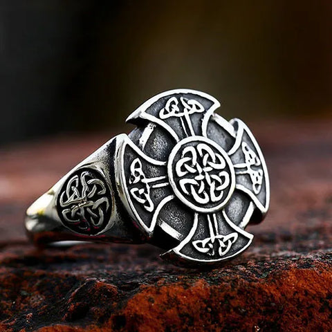 Vintage Celtic Knot Cross Stainless Steel Ring