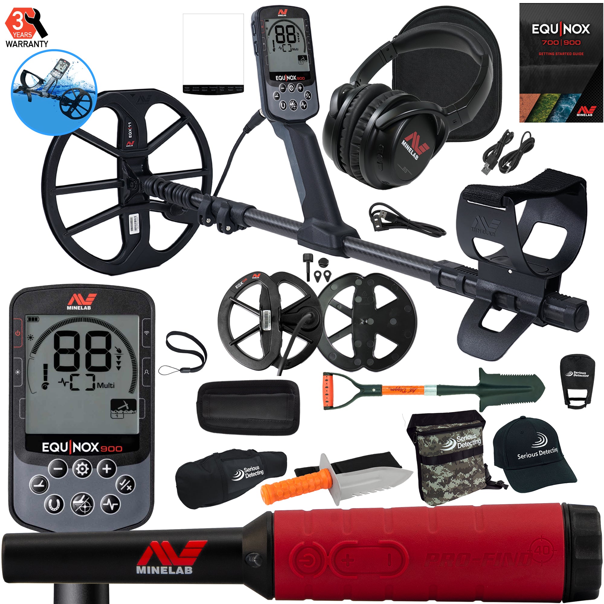 Minelab EQUINOX 900 Multi-IQ Metal Detector with 11" and 6" Coils Complete Package - PKSD