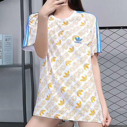 Adidas New Hot Sale Fashion Women Men Couple Pattern Scoop Neck Short Sleeve T-shirt