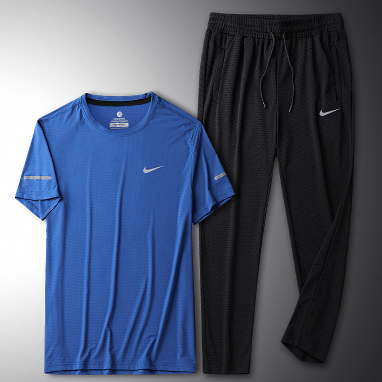 Nike New Fashion Casual Women Men Short Sleeved T-shirt Pants Trousers Summer Two-Piece Set