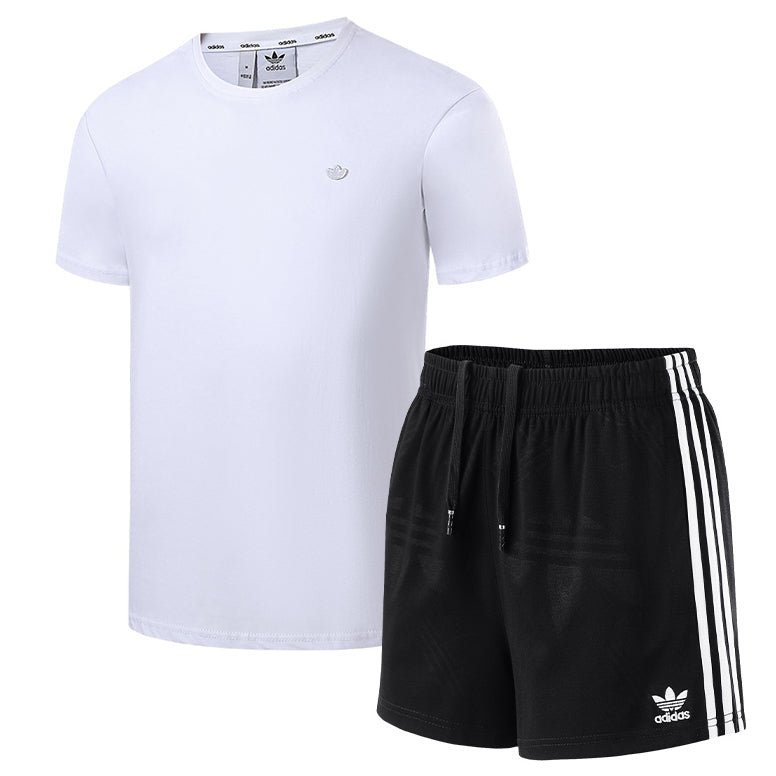 Adidas New Fashion Women Men Couple High Quality Short Sleeved T-Shirt Shorts Two-Piece Set