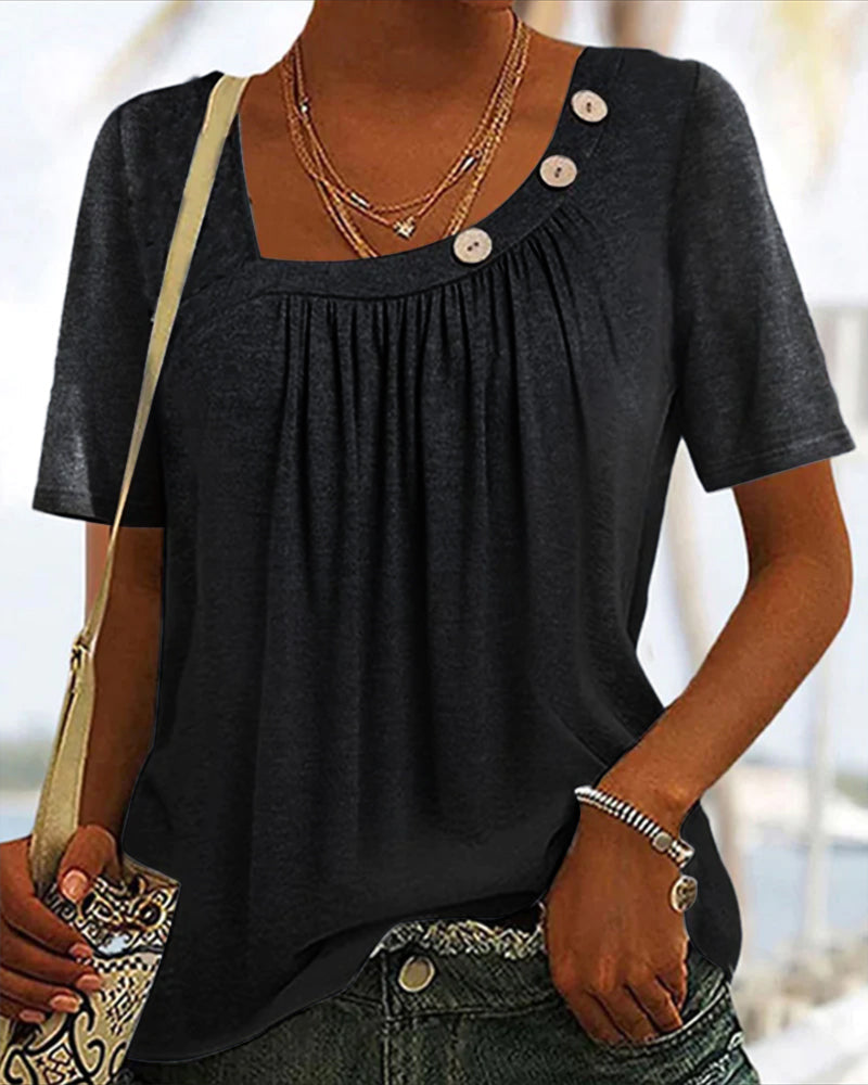 Product Image for Heidi-Mode | Bequeme Einfarbige Graue Kurzärmelige Bluse, Schwarz / L