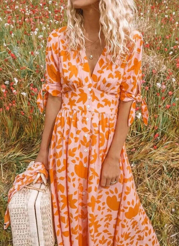 Product Image for Stijlvolle lange zomerjurk, Oranje / S