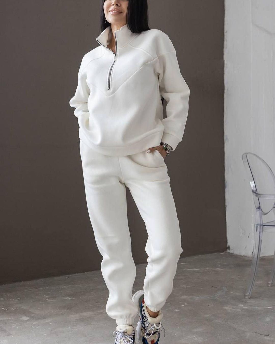 Product Image for Heidi-Mode | Blusen- und Hosenanzug mit Reißverschluss und Jay Sweatshirt, Weiß / M