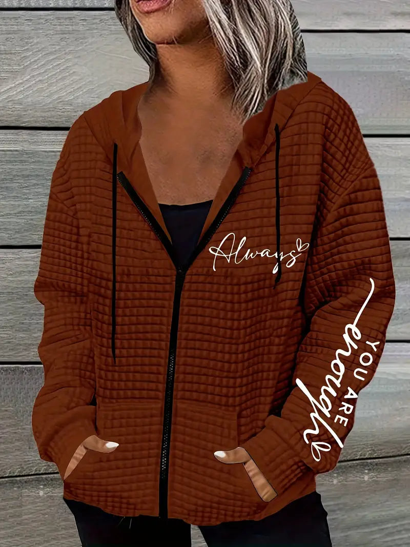 Product Image for Heidi-Mode | Reißverschluss-Hoodie mit Print und zwei Taschen für Damen, Karamell / 2XL