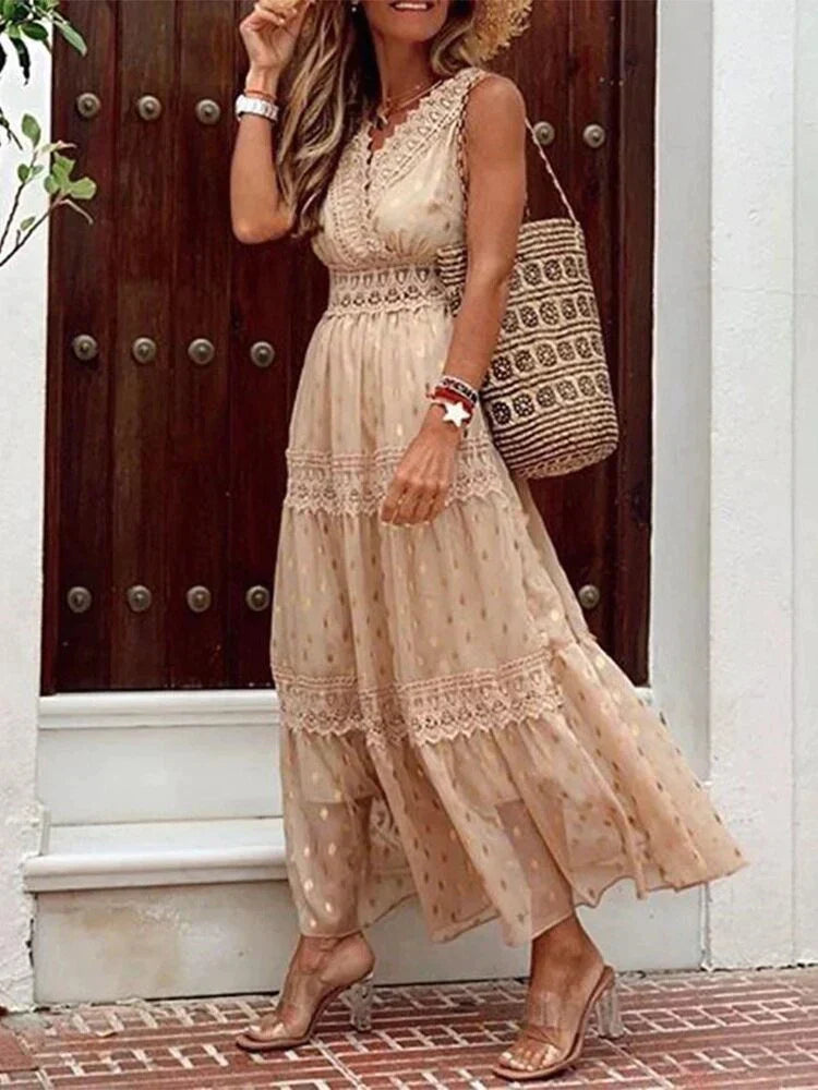 Product Image for Elegante lange Kleid mit Spitze, Rosa / XS