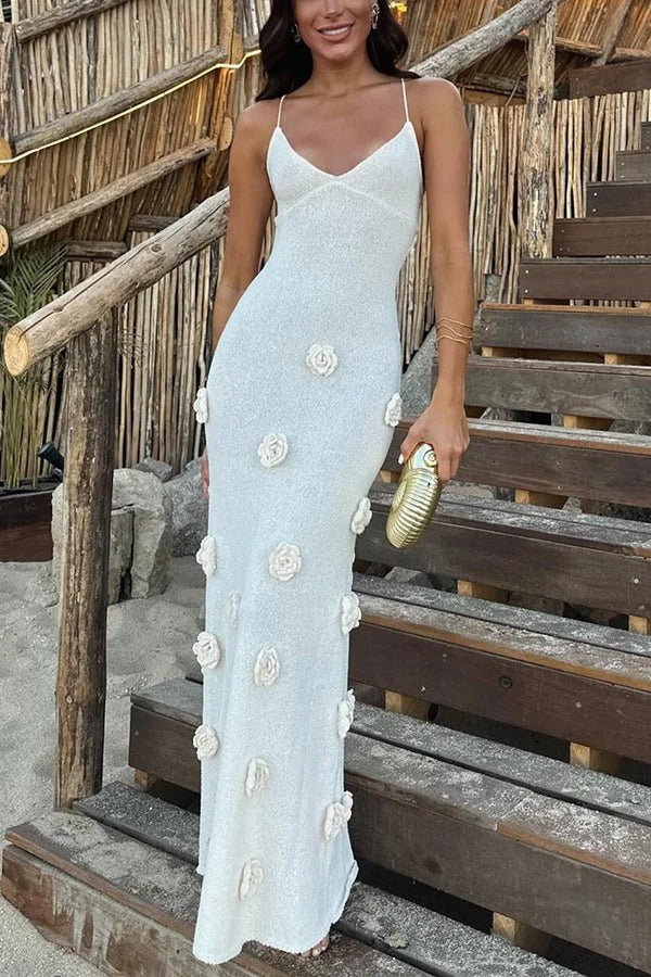 Product Image for Heidi-Mode | Blumen für Jeden Anlass Häkel Rücken Schnür Maxi Kleidung, Weiß / M