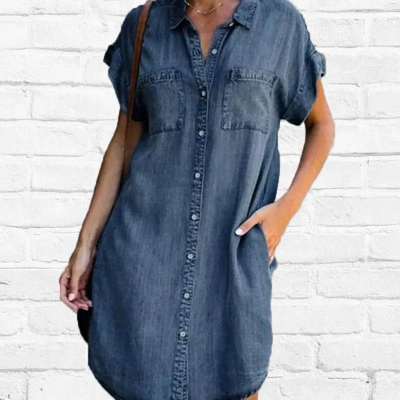 Product Image for Lässiges, kurzärmliges Jeanskleid, Grau / M