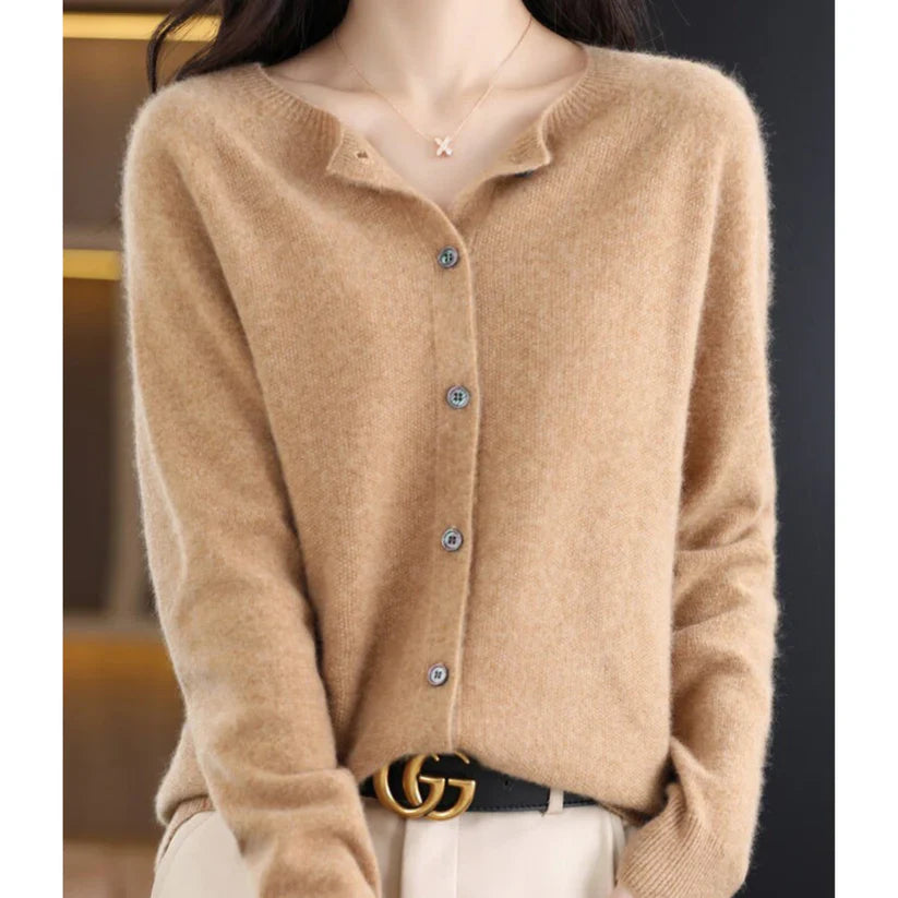 Product Image for Heidi-Mode - O-Ausschnitt Cardigan Kaschmir Pullover, Helles Braun / L