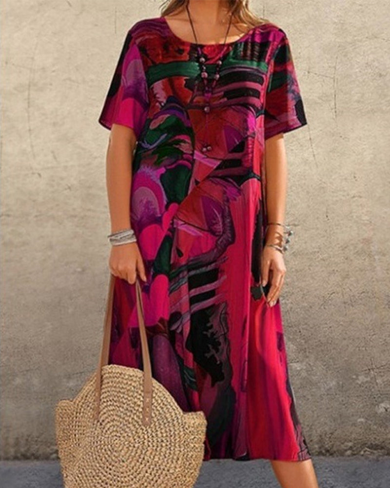 Product Image for Heidi-Mode | Kleid Mantel mit Rundhalsausschnitt und Geometrischem Muster, Rot / 3XL