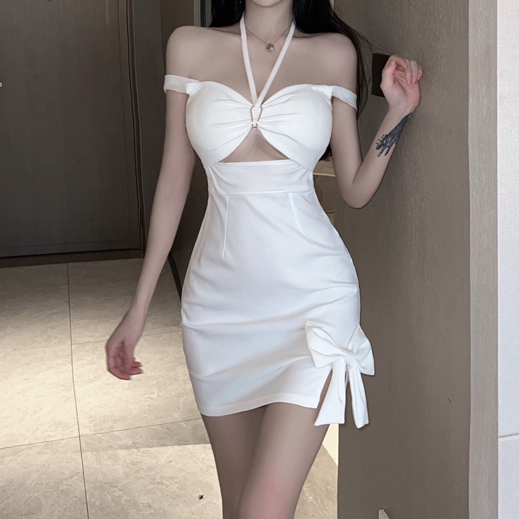 Product Image for Heidi-Mode | Hollow Halterneck Bow Sexy Slim Kleid, Weiß / S