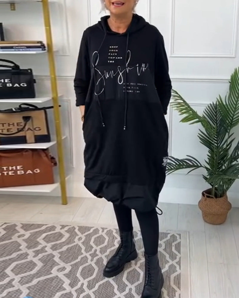 Product Image for Heidi-Mode | Lässiges Kapuzenkleid mit Schift, Schwarz / 3XL