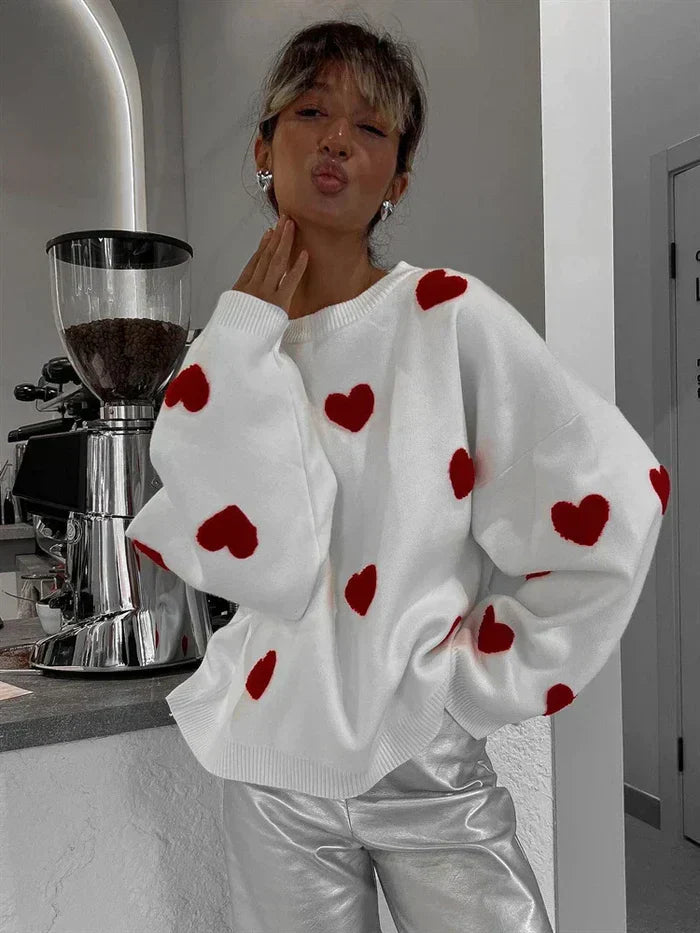 Product Image for Heidi-Mode | Pull-Over En Tricot De Coeur, Blanc / XL