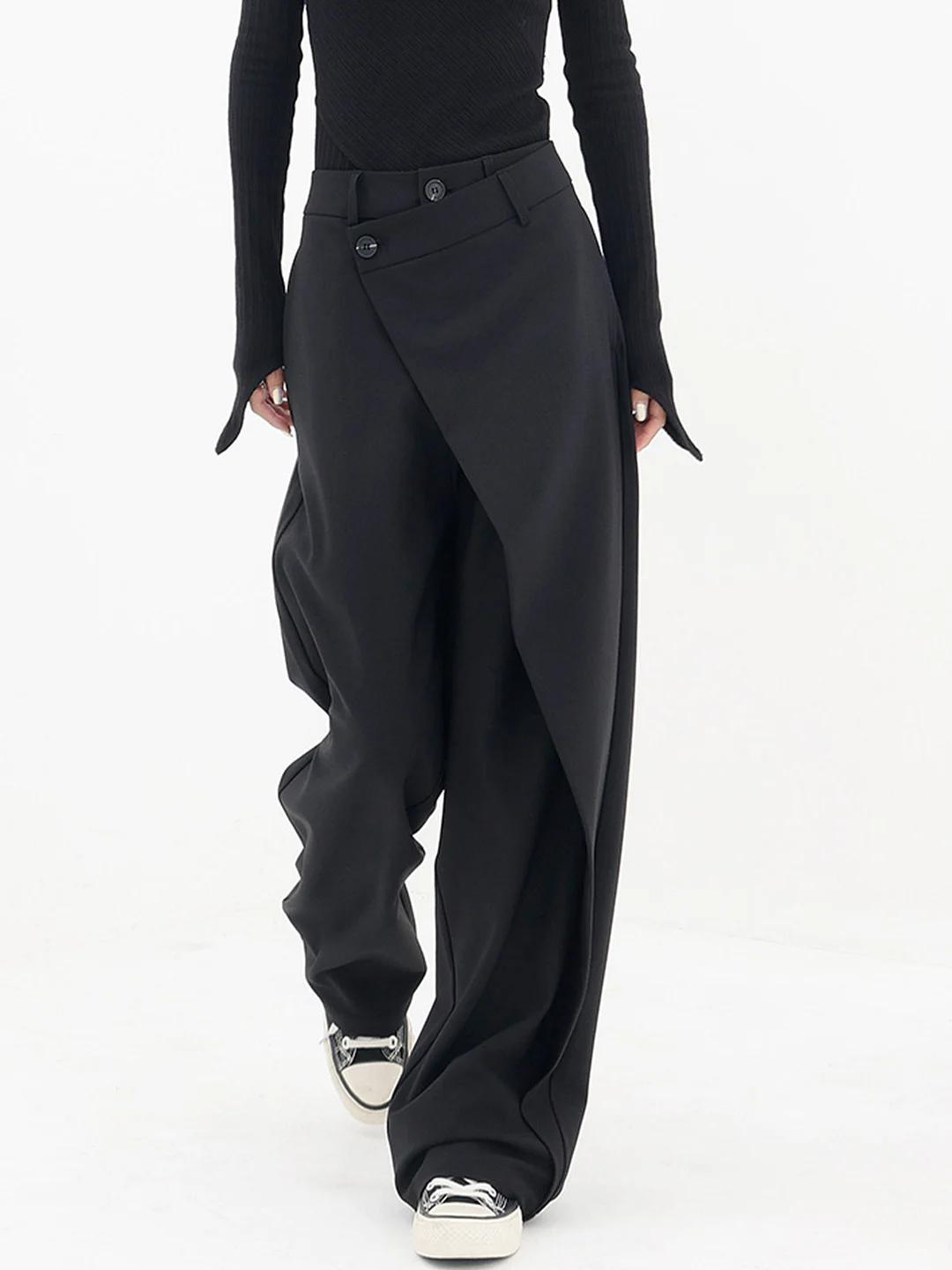 Product Image for Heidi-Mode | Damen Moderne Asymmetrische Hosen Mit Knopfleiste In Loose Fit, Schwarz / XL