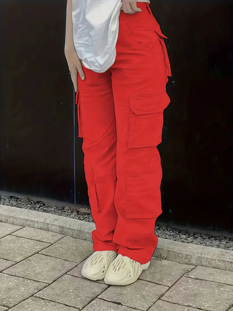 Product Image for Heidi-Mode | Retro Cargo Jeans Street Style mit Hoher Taille, XL / Rot