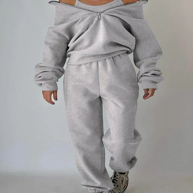 Product Image for Heidi-Mode | Sweat-Shirt Et Pantalon Pour Femme Avec Fermeture Éclair, Gris / 4XL