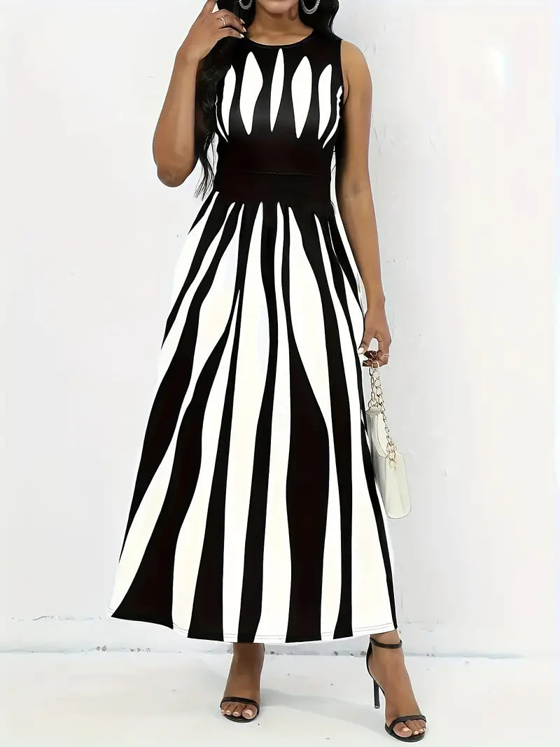 Product Image for Kleid mit abstraktem Druck und smockiertem Taillengurt | Fabienne, Weiß / 2XL