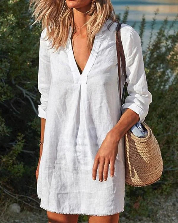 Product Image for Heidi-Mode | Vintage-Stil Casual Kleider mit V-Ausschnitt, Weiß / M