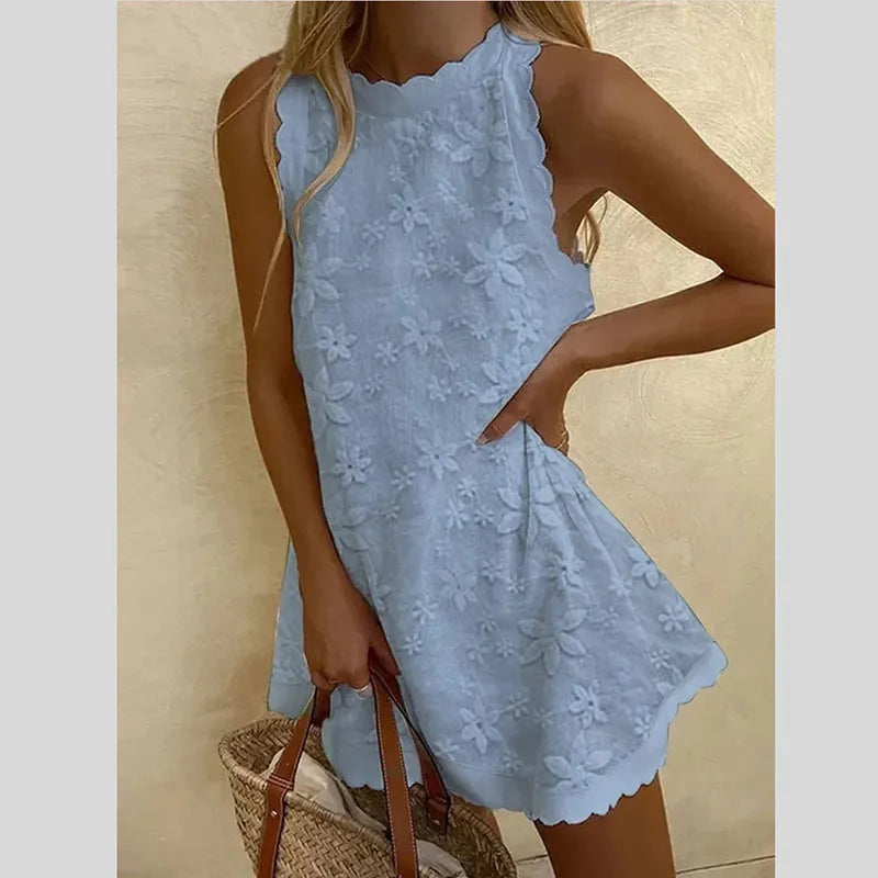 Product Image for Lässiges, süßes, einfarbig besticktes Westenkleid, Himmelblau / 2XL