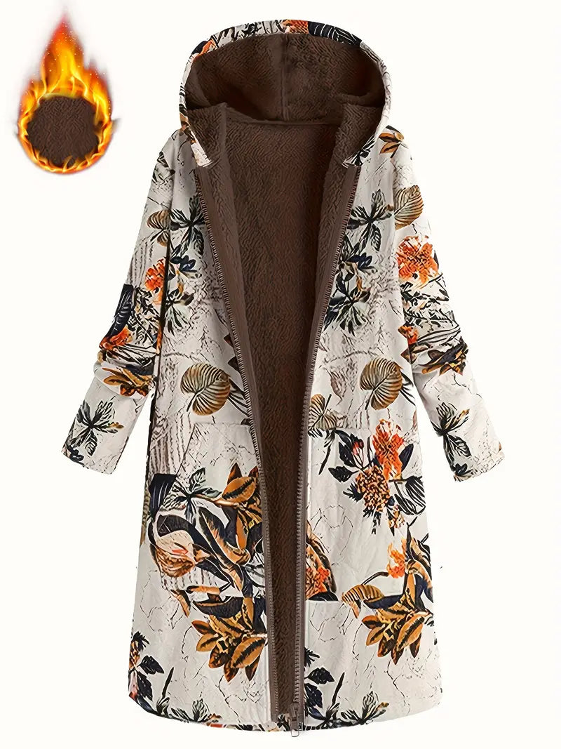 Product Image for Heidi-Mode | Blumen Druck Hoodie Jacke Bouncy Jacke mit Fleece und Reißverschluss, Orange / 2XL