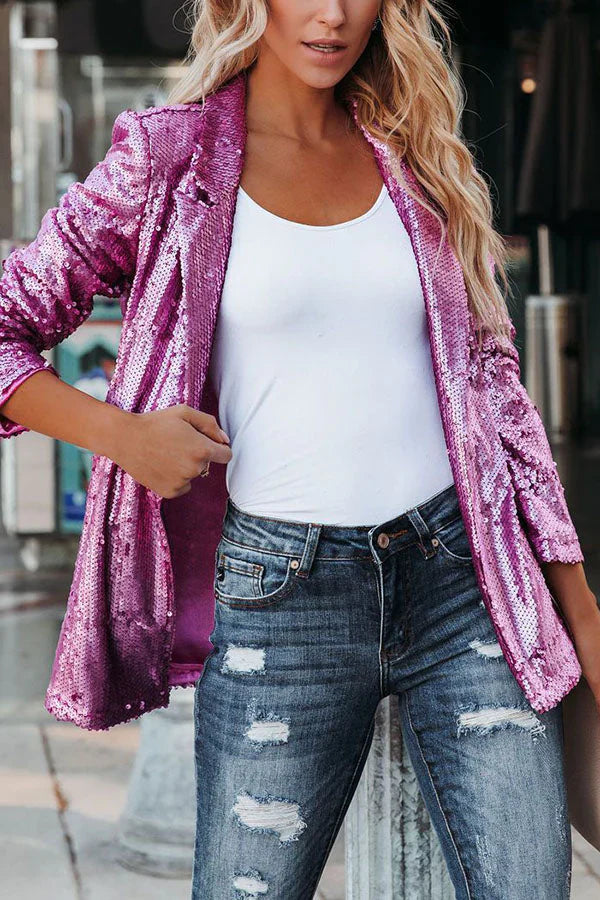 Product Image for Heidi-Mode | Blazer Met Revers En Pailletten, Roze rood / XL