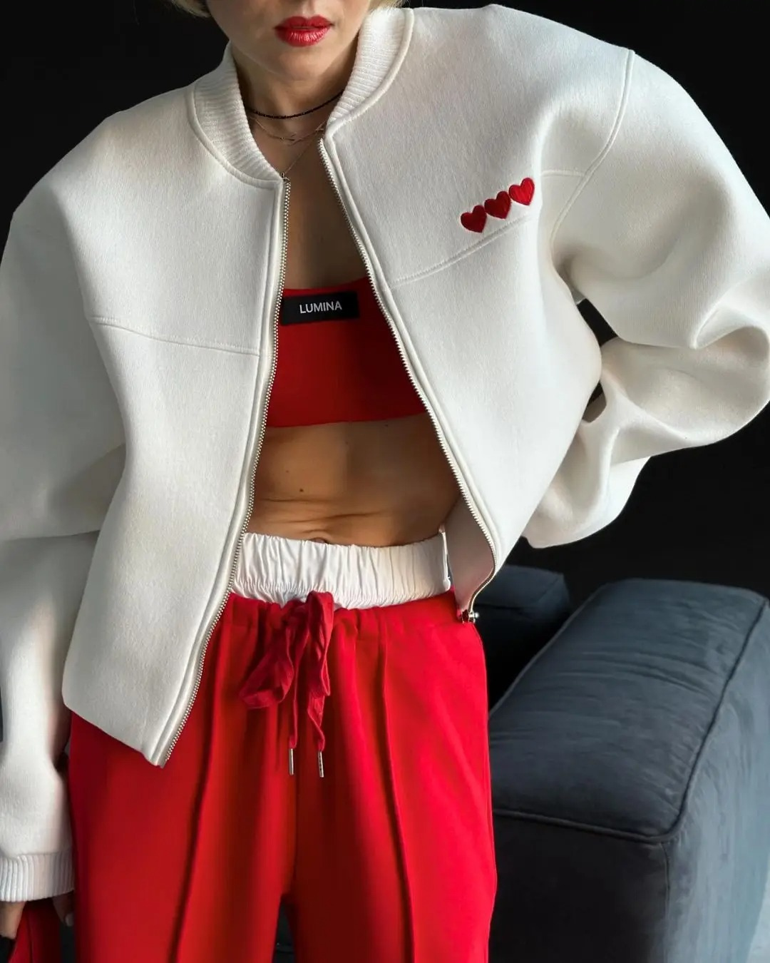 Product Image for Heidi-Mode | Jacke Lässige Herz Bomberjacke, Rosa / 3XL