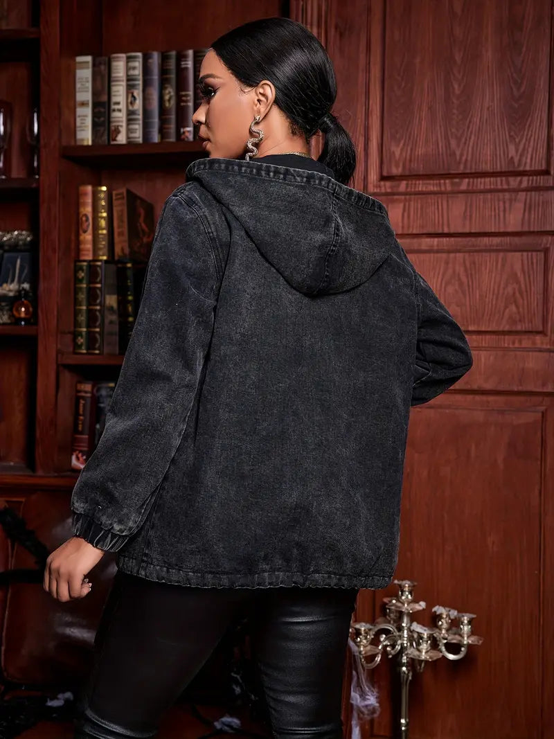 Product Image for Heidi-Mode | Jeansjacken mit Frontreißverschluss und Kapuze, Schwarz / XL