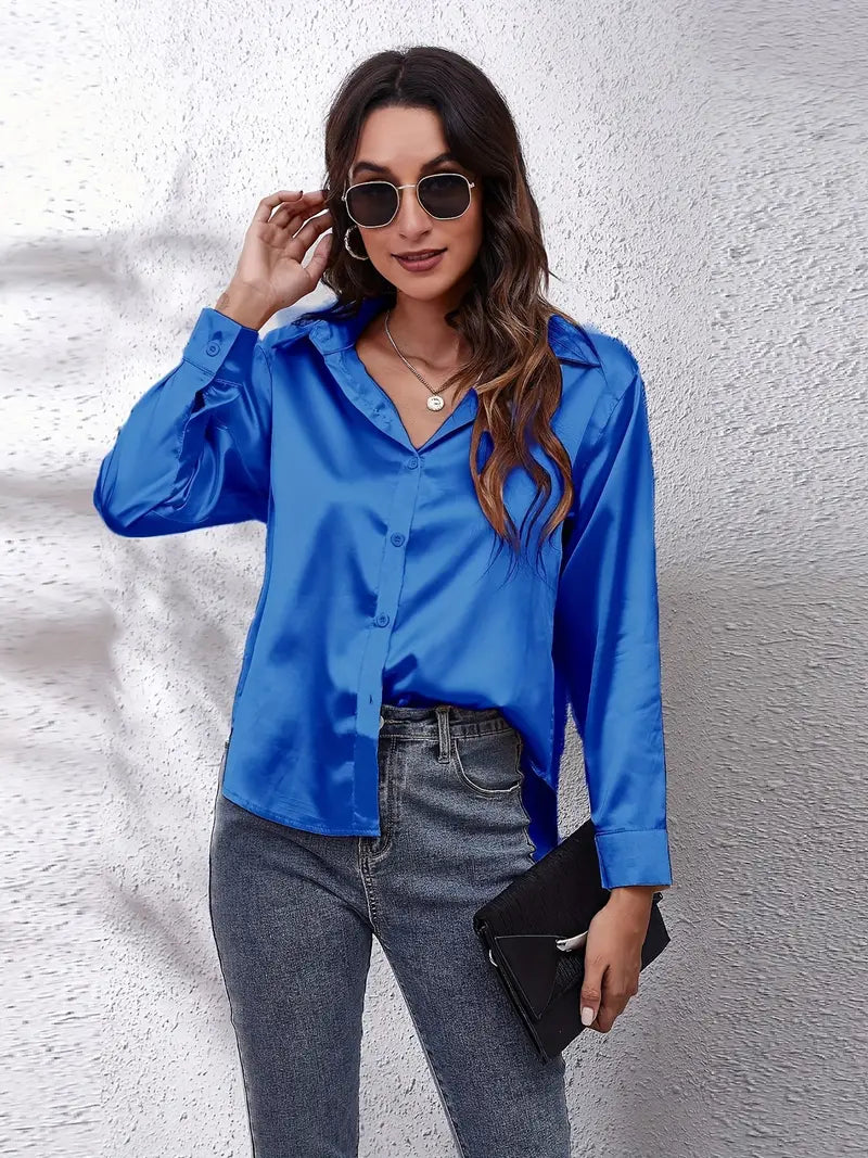 Product Image for Heidi-Mode | Festes Hemd mit Stehkragen Seidiger Nachahmung, Blau königlich / XL