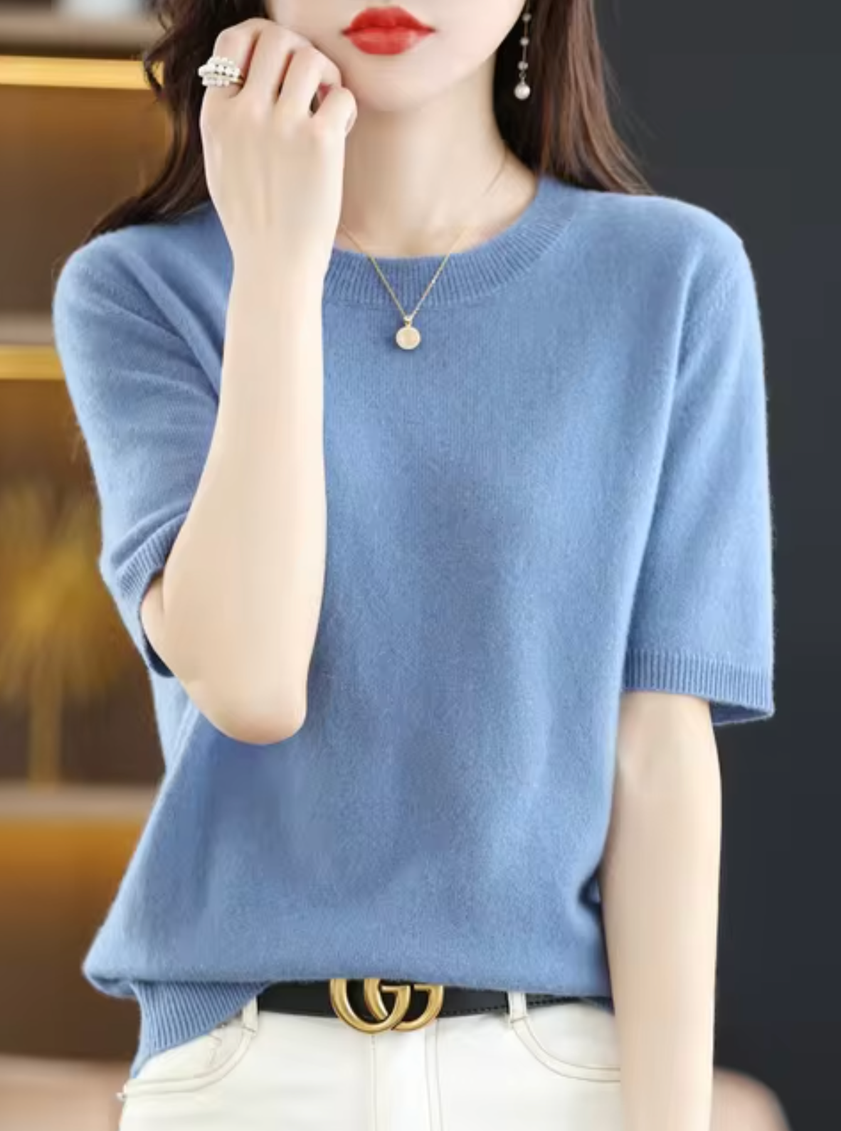 Product Image for Heidi-Mode | Kurzarm-Pullover aus Wolle und Kaschmir, Blau / XL