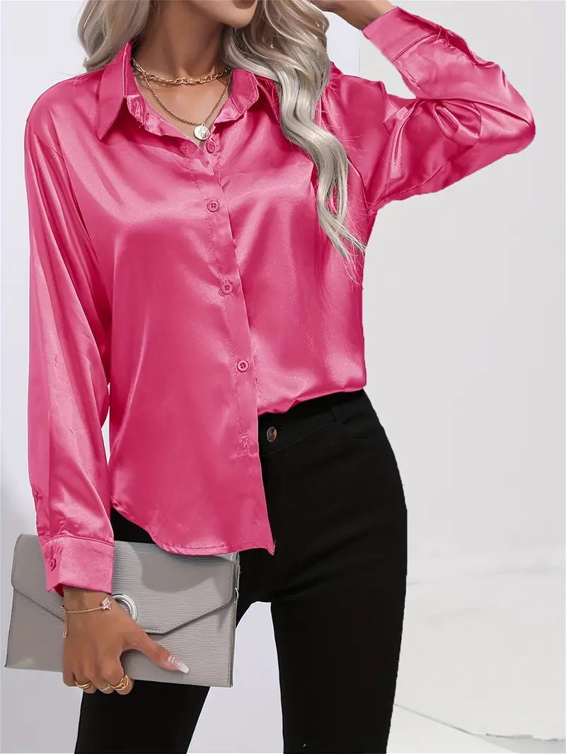 Product Image for Heidi-Mode | Luxuriöses Seidentop mit langen Ärmeln und Knöpfen, Blau / XL