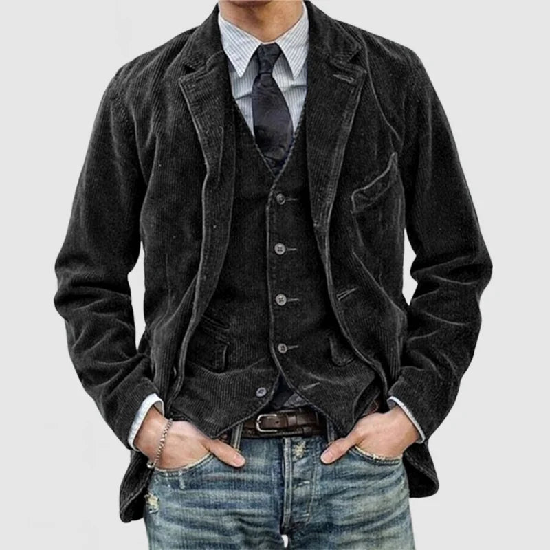 Product Image for Heidi-Mode - Stilvolle und Bequeme Herbst Vintage Corduroy Blazer und Westen für Männer, Schwarz / L