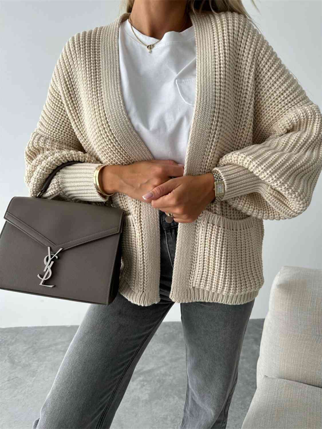 Product Image for Heidi-Mode | Offene Vorderseite Gefallen Schulter Cardigan, Beige / S