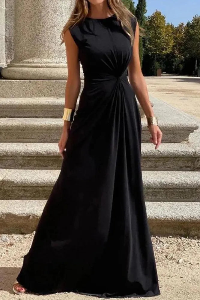 Product Image for Damenmode Elegante Langarm Revers V-Ausschnitt Solide Farbe Party Maxikleid, Schwarz / S