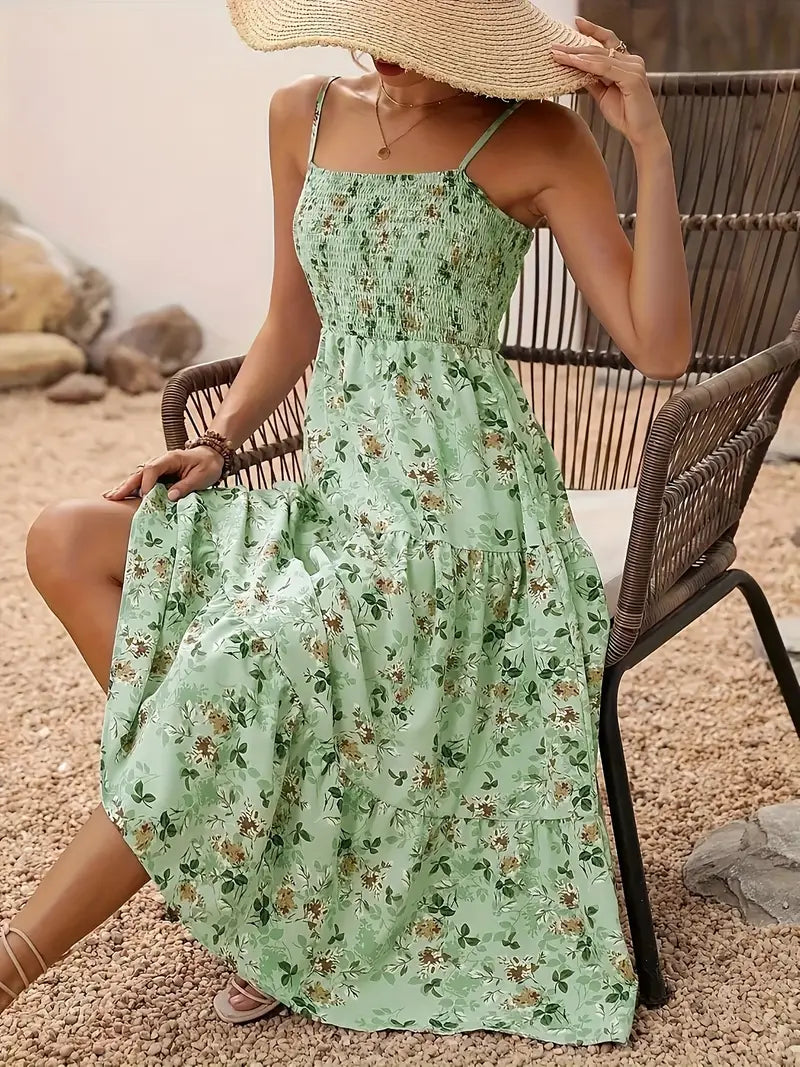 Product Image for Heidi-Mode | Sommerkleid mit Blumenmuster Lässiges Urlaubskleid mit Spaghetti-Trägern, Blau / S
