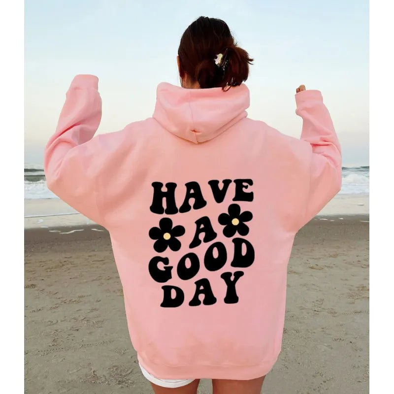 Product Image for Heidi-Mode | Lässiger Oversized-Hoodie mit "Have A Good Day"-Druck und Tasche perfekt für Herbst/Winter, Rosa / XL
