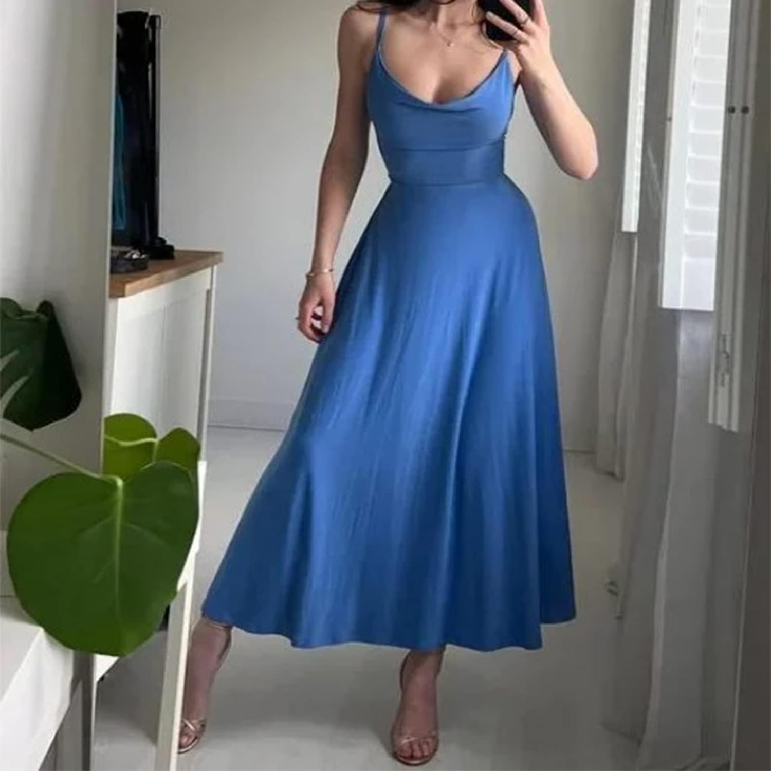 Product Image for Heidi-Mode | Lange Drapierte Kleid mit Eingebautem Bh, Blau / S