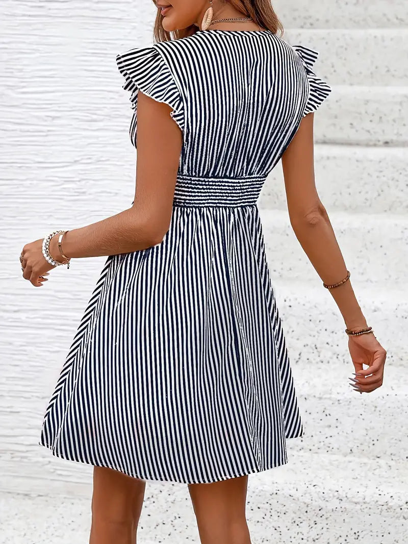 Product Image for Gestreifte Überlappung Hals Drapierung Taille Kleid, Smaragdgrün / L