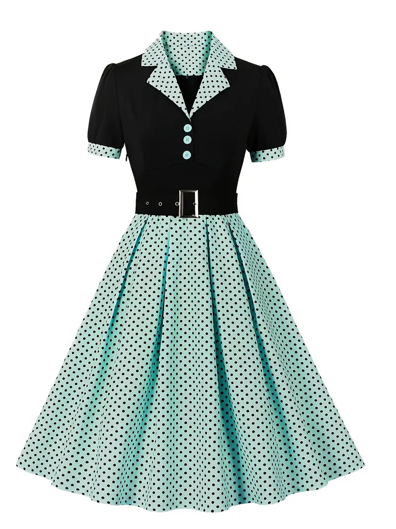 Product Image for Heidi-Mode - Stilvolle Herbst Vintage Kleid mit Polka Dots für Frauen, Grün / L