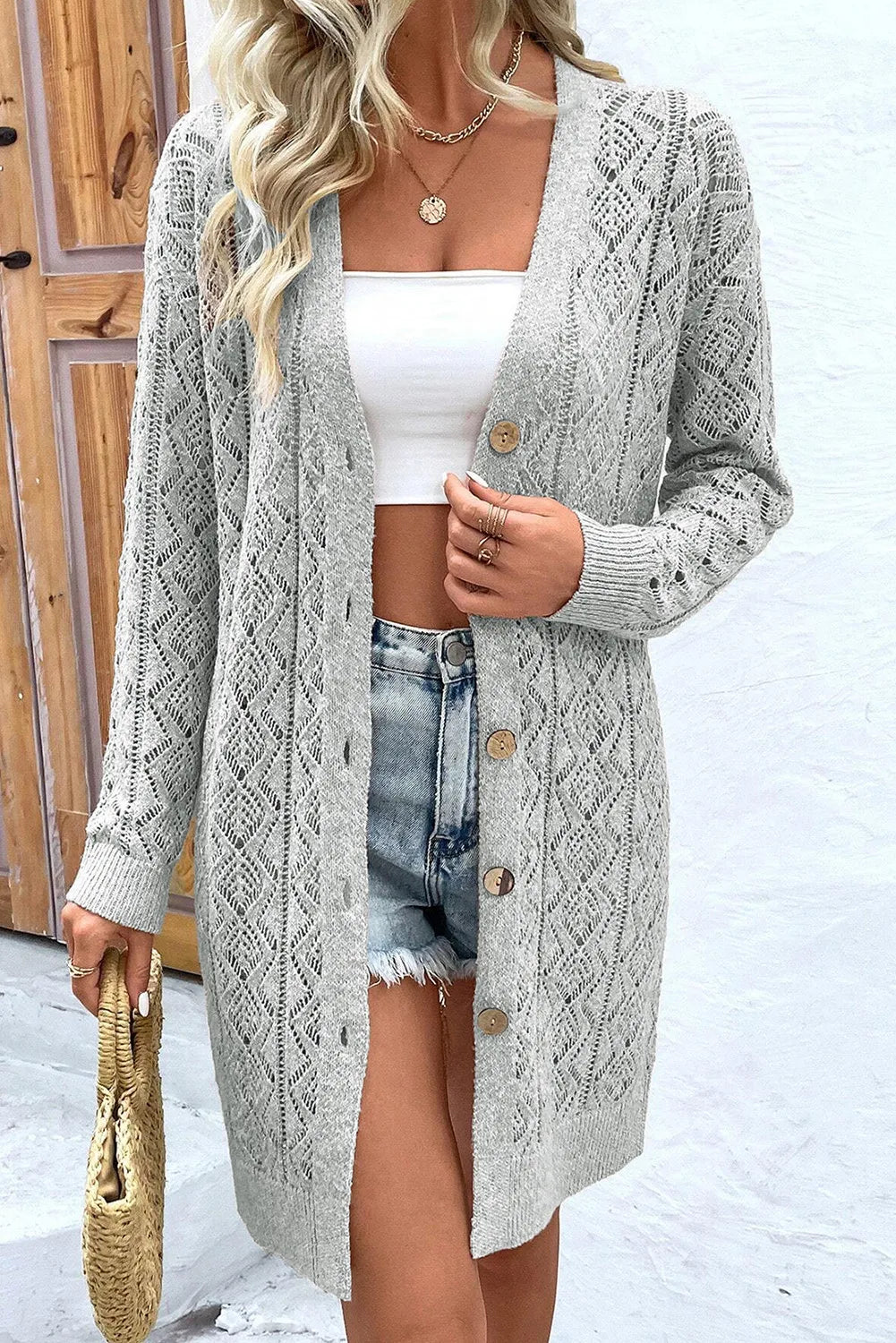 Product Image for Heidi-Mode | Strukturierte Knopfhemd Langarm Cardigan, Grau / S