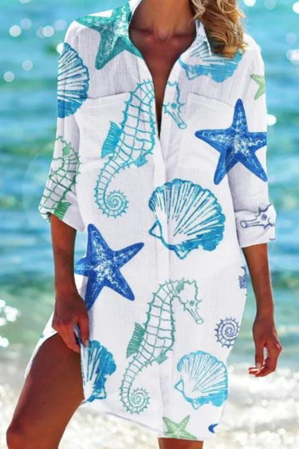 Product Image for Heidi - Lange Strandbluse mit Meeresmotiv, Farbe 7 / 5XL