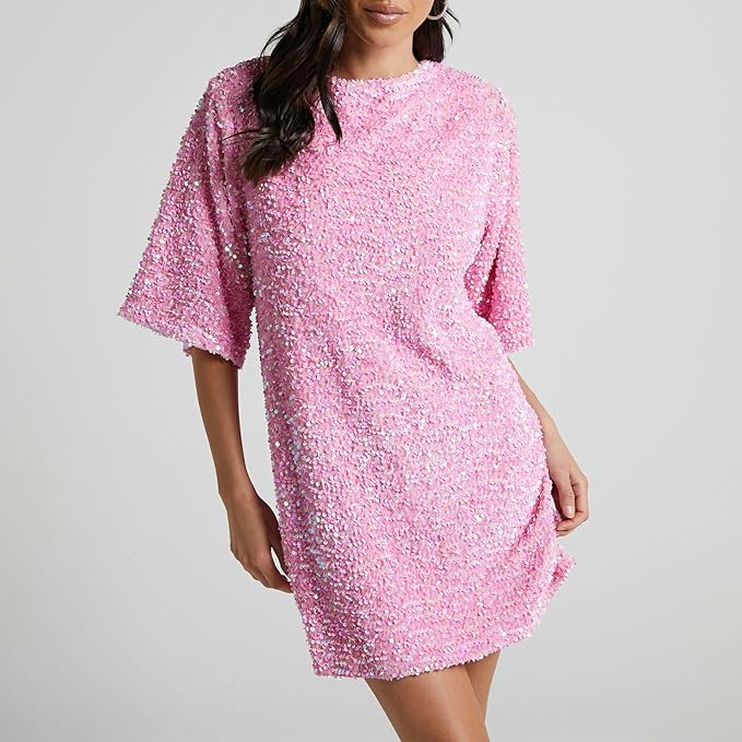 Product Image for Heidi-Mode | Dress with glitter sequins and wide sleeves, Rosa / XL