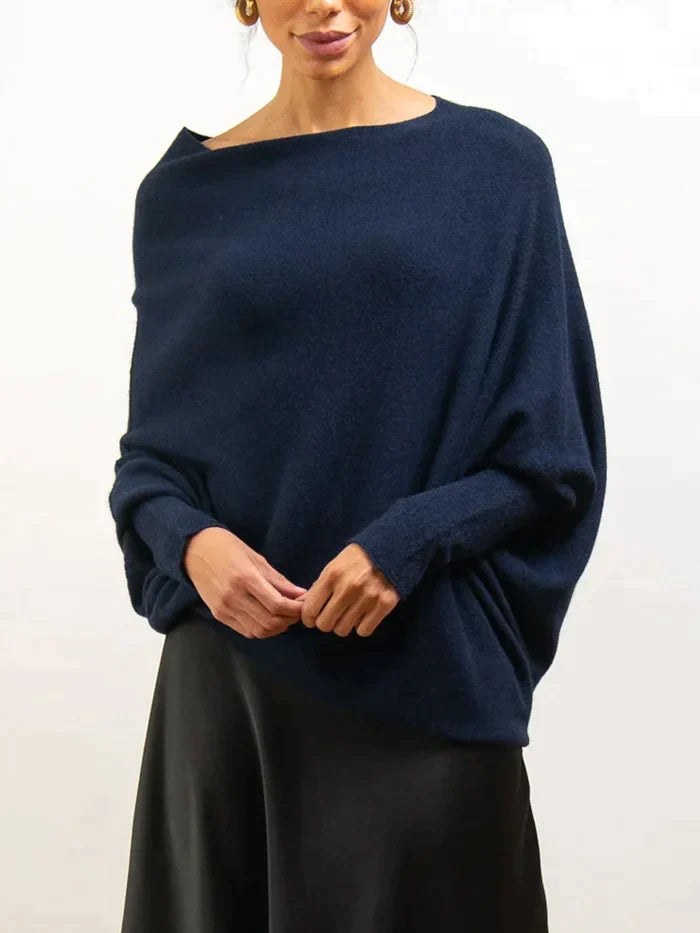 Product Image for Asymmetrischer drapierter Pullover, Marine / Eine Größe
