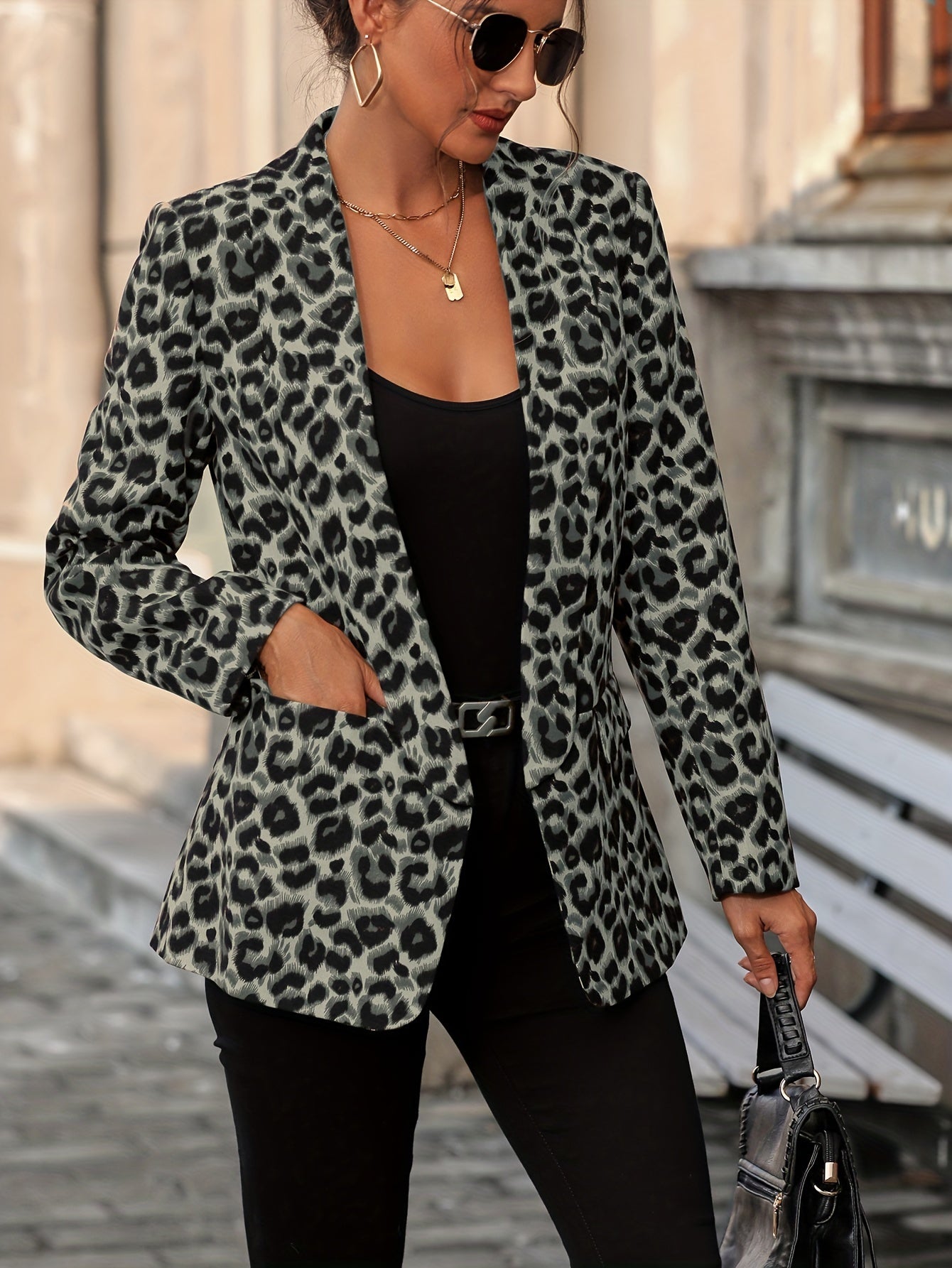 Product Image for Heidi-Mode | Eleganter Business Langblazer mit Leopardenmuster für alle Jahreszeiten, Grau / M