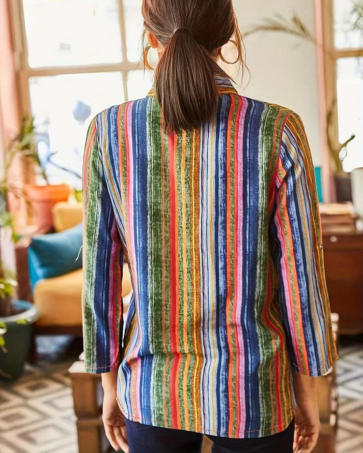 Product Image for Heidi-Mode | Damen Bunte Bluse mit Langen Ärmeln, Gestreift / XS