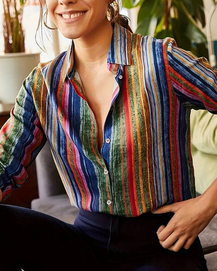 Product Image for Heidi-Mode | Damen Bunte Bluse mit Langen Ärmeln, Gestreift / M