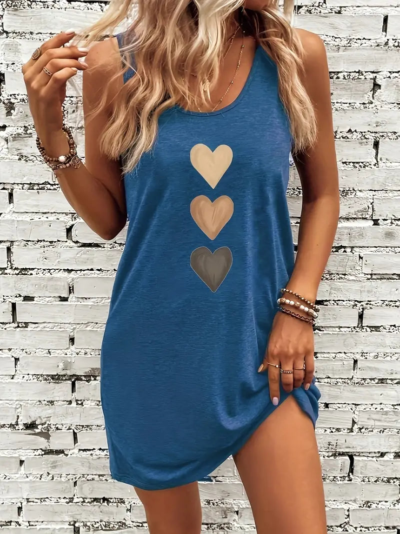 Product Image for Heidi-Mode | Unverbindliches Herzprint Sommerkleid Ohne Ärmel Tunika mit Taschen, Vibrierendes Blau / S