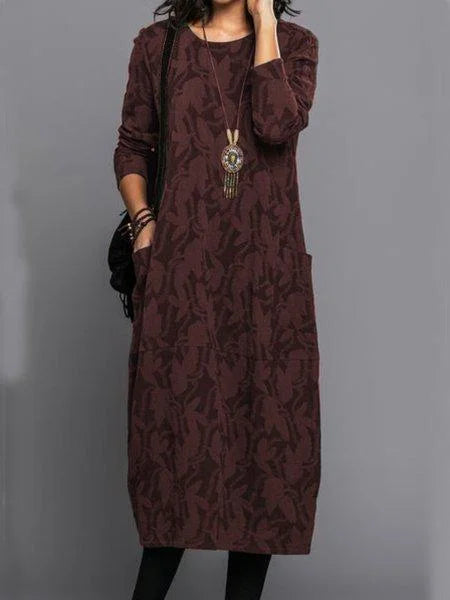Product Image for Heidi-Mode | Bedrucktes Sackkleid mit Langen Ärmeln, Burgunderrot / S