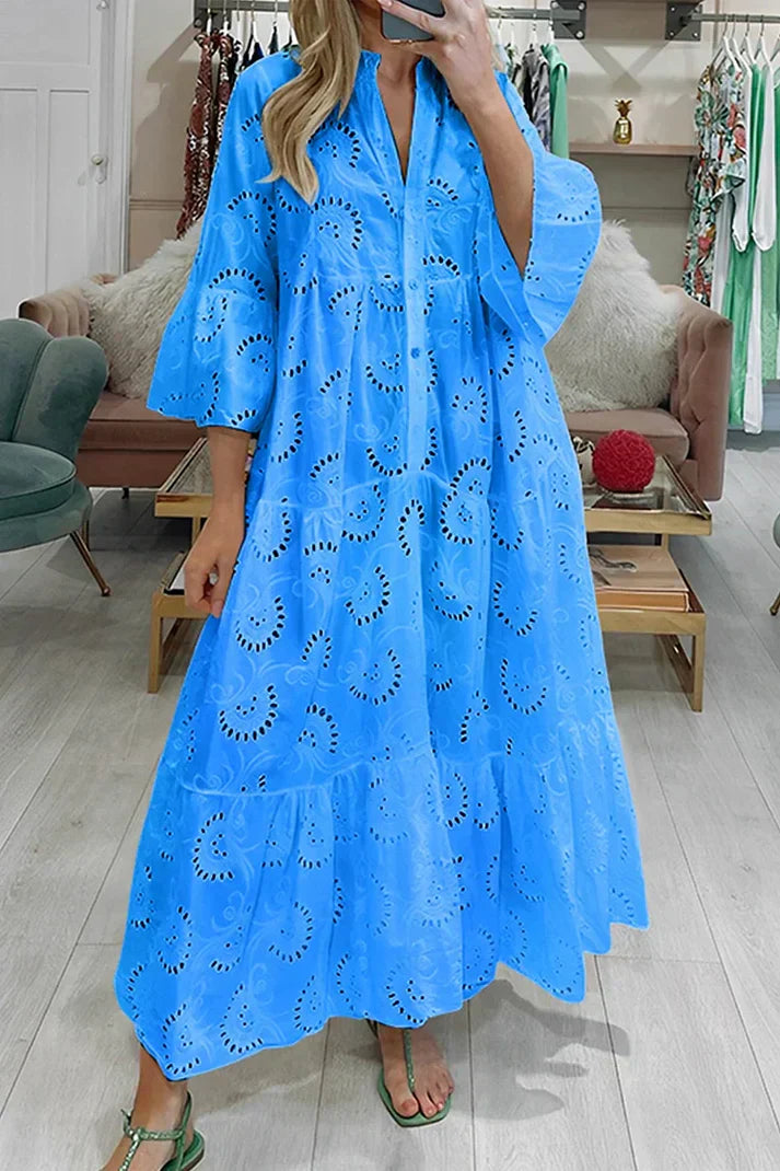 Product Image for Heidi-Mode | Elegantes Kleid mit Lochstickerei, Blau / L
