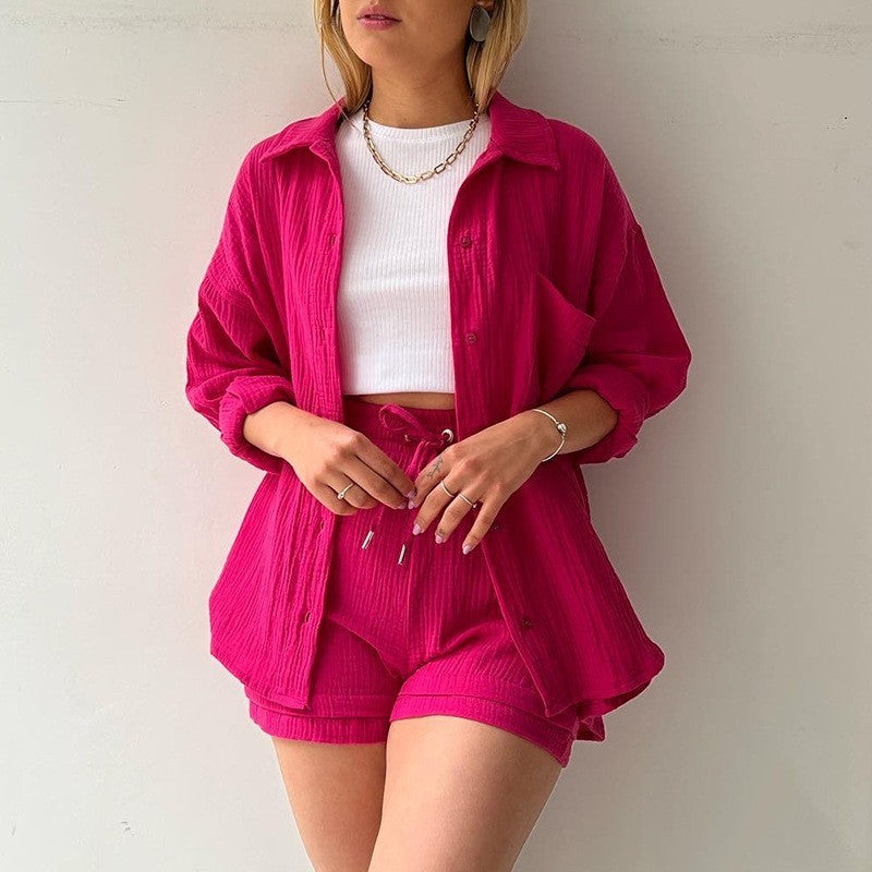 Product Image for Heidi-Mode | Leckeres Set mit Chambray Hemd und Hochtaillierten Shorts, Rosenrot / M